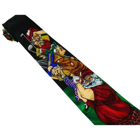 Funny Christmas Silk Tie Golfing Santa with Elves Necktie - Picture 2 of 3